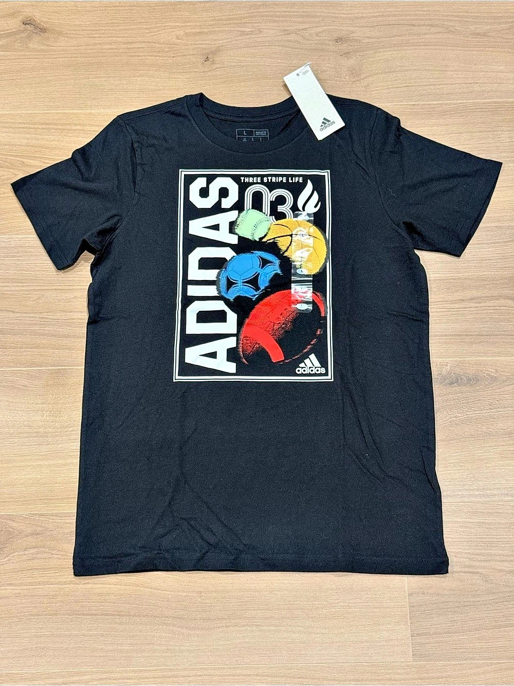 adidas Three Stripe Life Multi Sports Graphic T-Shirt Graphic Tee Black &